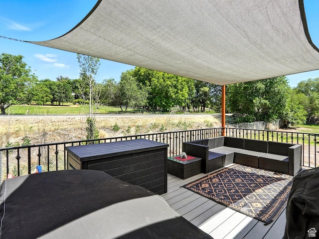 2802 W 4875 S, Roy, UT 84067 - wooden terrace with outdoor lounge area and view of wooded area