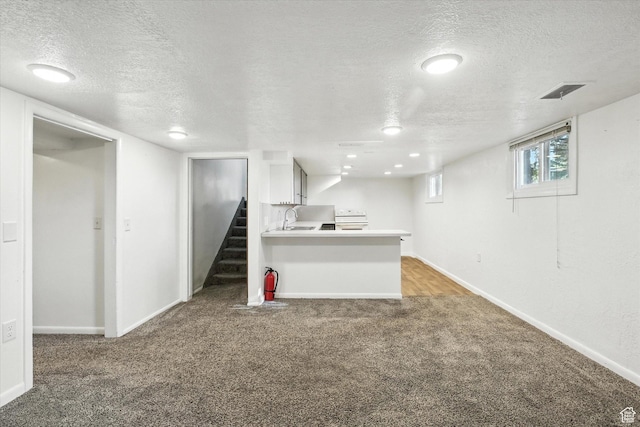 3074 W 3200 N, Benson, UT 84335 - below grade area featuring a textured ceiling, light carpet, and stairs