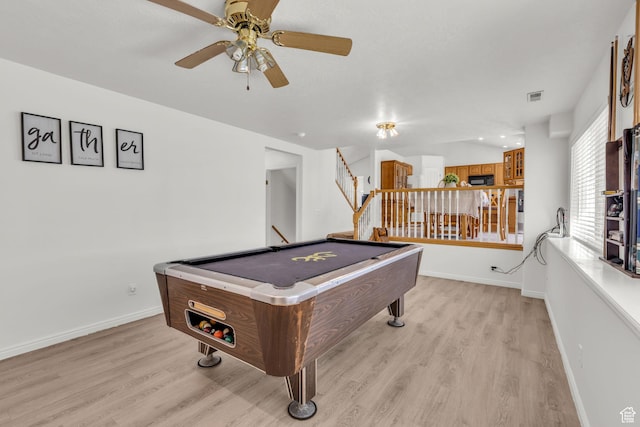 1156 E Avalon Hills Dr N, Ogden, UT 84404 - rec room with light wood-style floors, billiards table, and ceiling fan
