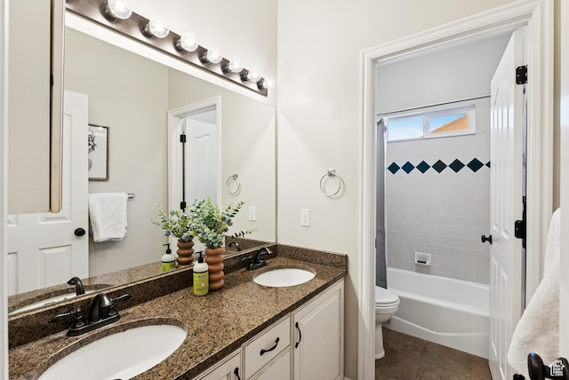 1036 E Fairway Dr, North Salt Lake, UT 84054 - bathroom featuring double vanity, shower / bathtub combination with curtain, and tile patterned floors