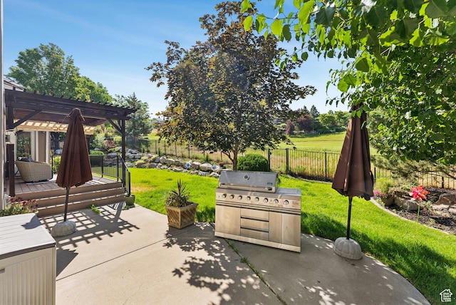 1036 E Fairway Dr, North Salt Lake, UT 84054 - fenced backyard featuring a pergola, grilling area, a patio area, and a wooden deck