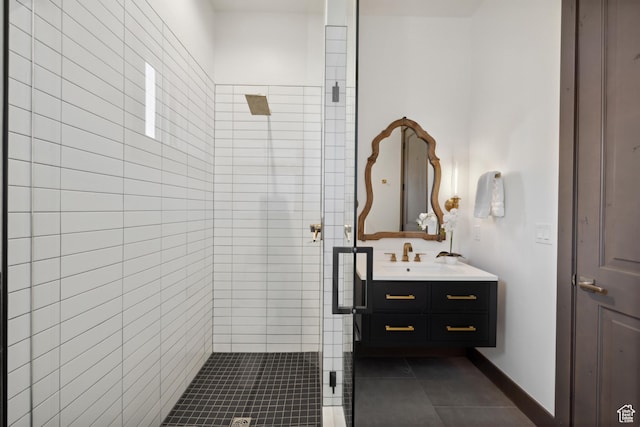 1467 N Chimney Rock Rd, Heber City, UT 84032 - bathroom with a stall shower, vanity, and tile patterned floors