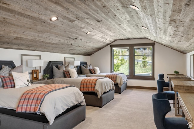 1467 N Chimney Rock Rd, Heber City, UT 84032 - bedroom with light colored carpet, lofted ceiling, and wooden ceiling