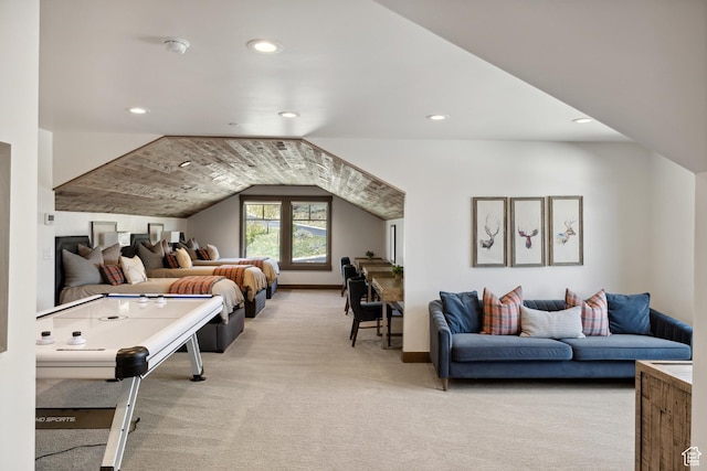 1467 N Chimney Rock Rd, Heber City, UT 84032 - playroom with light colored carpet, recessed lighting, and lofted ceiling