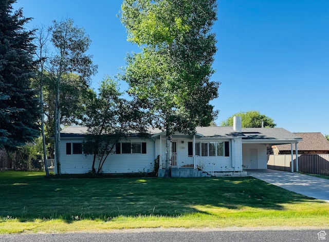 230 E 300 S, Ephraim, UT 84627 - ranch-style house featuring driveway, a carport, and a chimney