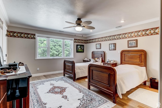 30455 N 11000 E, Fairview, UT 84629 - bedroom with light wood finished floors, crown molding, and a ceiling fan