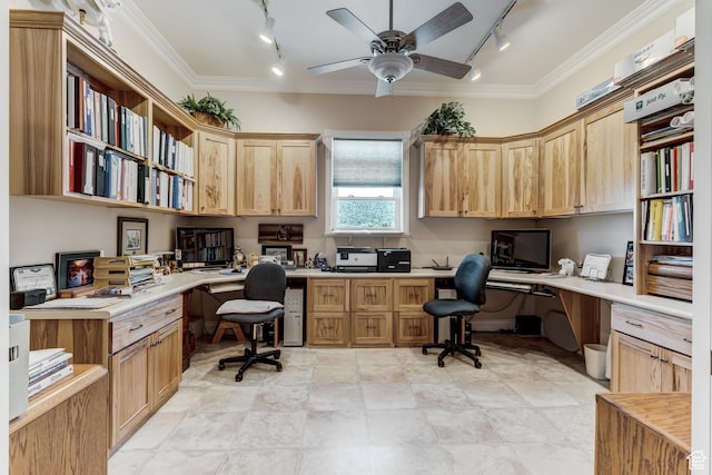 30455 N 11000 E, Fairview, UT 84629 - office space with built in desk, track lighting, ornamental molding, and ceiling fan