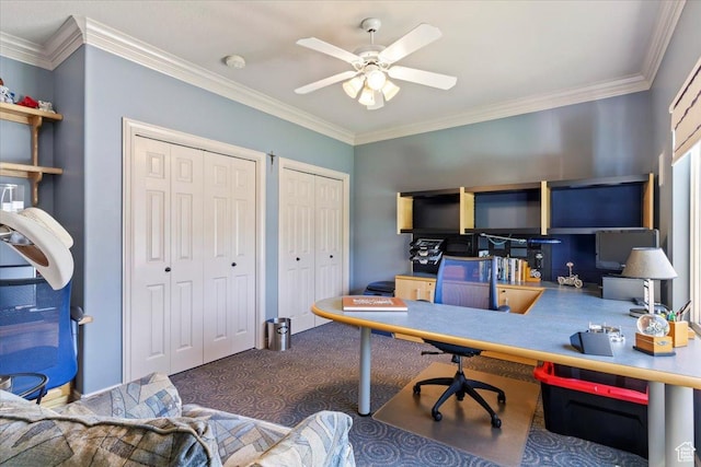 1880 Shadow Valley Dr, Ogden, UT 84403 - office space featuring carpet floors, a ceiling fan, and crown molding