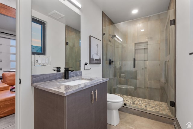 1882 N Main St, Mapleton, UT 84664 - bathroom with vanity, a stall shower, tile patterned floors, and recessed lighting