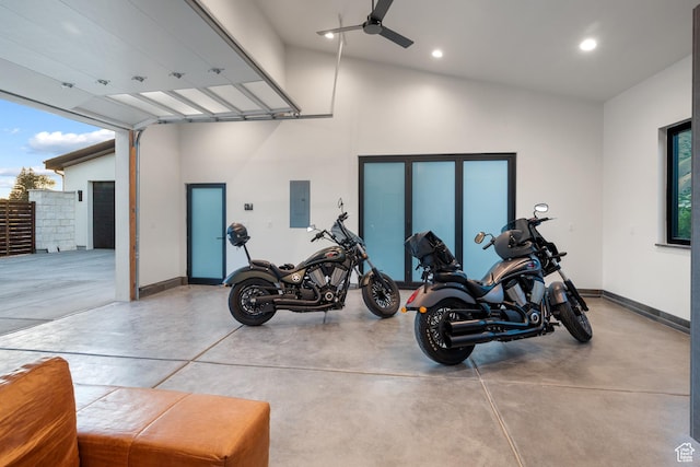 1882 N Main St, Mapleton, UT 84664 - garage with electric panel, recessed lighting, and ceiling fan