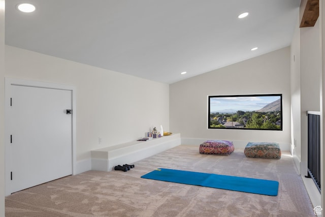 1882 N Main St, Mapleton, UT 84664 - workout area with carpet floors, vaulted ceiling, and recessed lighting