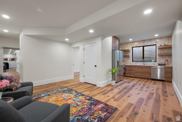 1882 N Main St, Mapleton, UT 84664 - living room with light wood-style floors and recessed lighting