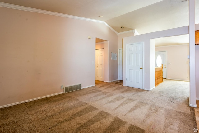 192 N 690 E, Tooele, UT 84074 - unfurnished bedroom featuring crown molding, lofted ceiling, and light carpet