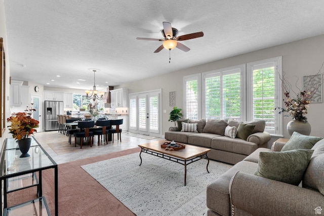 352 E Maple Dr, Alpine, UT 84004 - living area featuring ceiling fan, a chandelier, recessed lighting, and a textured ceiling