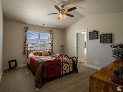 4910 N Deseret Peak Dr, Eagle Mountain, UT 84005 - carpeted bedroom with vaulted ceiling and ceiling fan