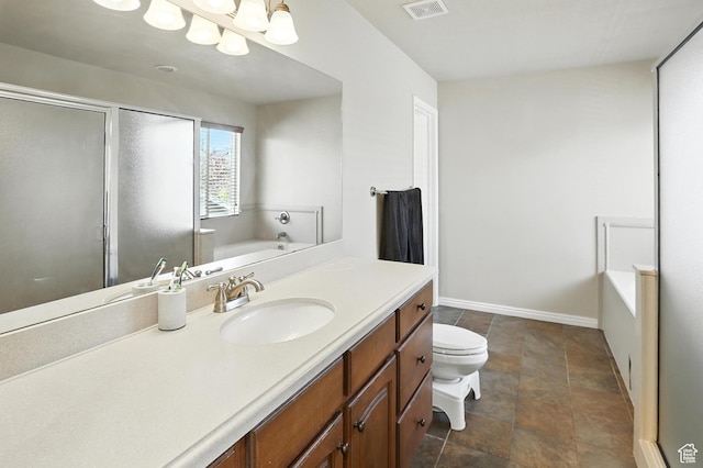 1061 N Bellingham Ct W, North Salt Lake, UT 84054 - bathroom with a garden tub, a shower stall, vanity, a chandelier, and stone finish flooring