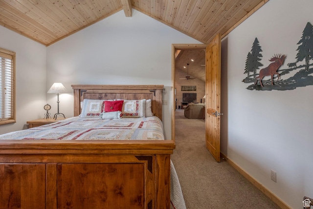 654 Sugar Pine Dr, Oakley, UT 84055 - bedroom featuring carpet flooring, vaulted ceiling, and wooden ceiling