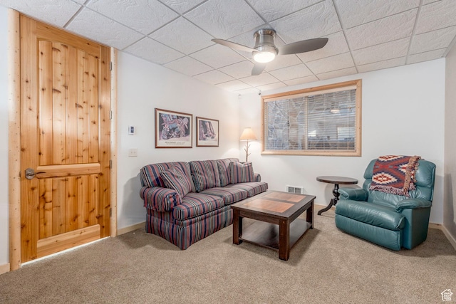 654 Sugar Pine Dr, Oakley, UT 84055 - living room featuring carpet flooring, a ceiling fan, and a drop ceiling