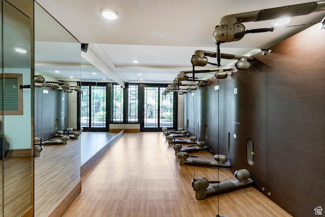 2100 W Frostwood Blvd Unit 3164, Park City, UT 84098 - gym featuring wood finished floors, expansive windows, and recessed lighting