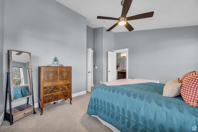 169 W Barry Links Way S, Salt Lake, UT 84115 - carpeted bedroom with high vaulted ceiling, a ceiling fan, and ensuite bathroom