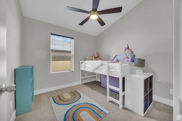 169 W Barry Links Way S, Salt Lake, UT 84115 - bedroom featuring carpet flooring, lofted ceiling, and a ceiling fan