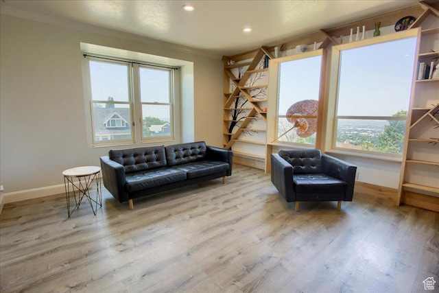 2839 S Oakwood Dr, Bountiful, UT 84010 - sitting room with wood finished floors, crown molding, and recessed lighting
