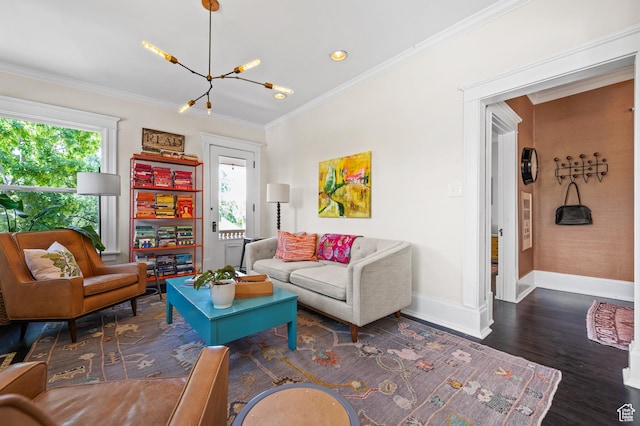 557 E 1 St Ave Unit 12, Salt Lake City, UT 84103 - living area with a chandelier, crown molding, and wood finished floors