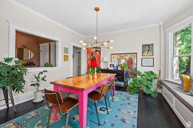557 E 1 St Ave Unit 12, Salt Lake City, UT 84103 - dining area featuring a chandelier, dark wood finished floors, and crown molding