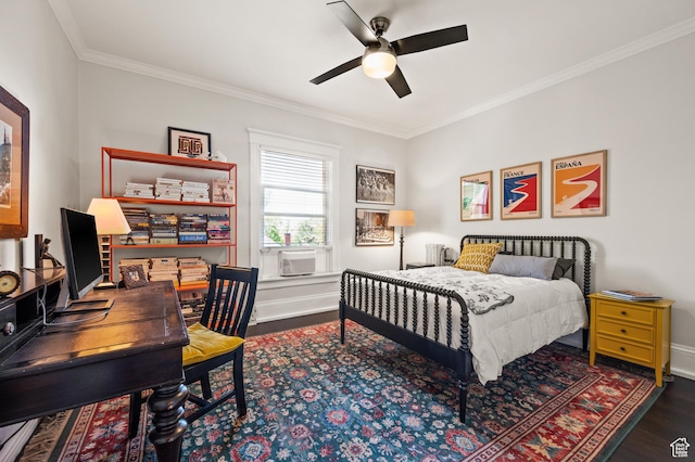 557 E 1 St Ave Unit 12, Salt Lake City, UT 84103 - bedroom featuring wood finished floors, ornamental molding, an office area, and a ceiling fan