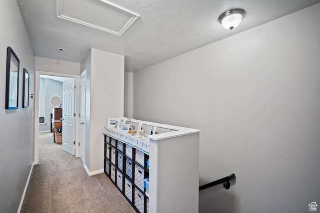 452 N Kent Dr, North Salt Lake, UT 84054 - corridor with an upstairs landing, attic access, carpet floors, and a textured ceiling