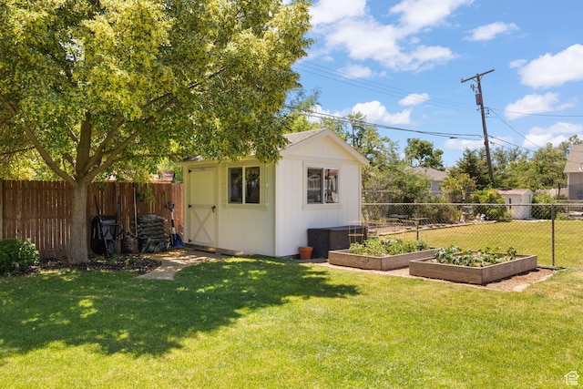 440 E Willow Ave, Murray, UT 84107 - view of shed featuring a garden and a fenced backyard