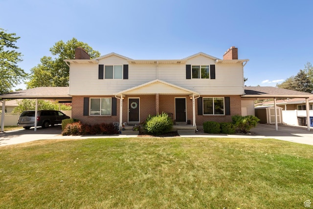 1949 E Jeremy Dr S, Salt Lake City, UT 84121 - view of front of property with a chimney, an attached carport, and driveway
