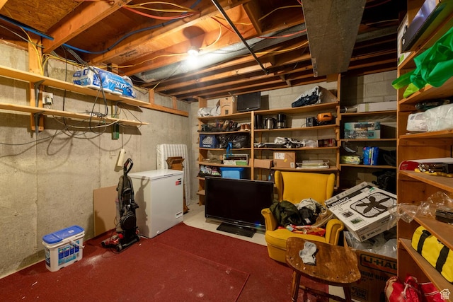 6204 S Jeremy Cir, Salt Lake City, UT 84121 - unfinished below grade area with refrigerator