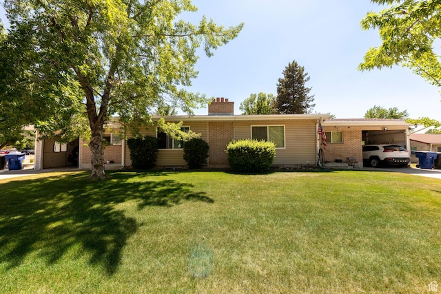 6204 S Jeremy Cir, Salt Lake City, UT 84121 - single story home featuring an attached carport, brick siding, a chimney, concrete driveway, and a front yard