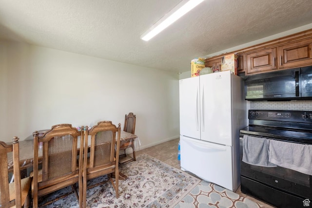 6204 S Jeremy Cir, Salt Lake City, UT 84121 - kitchen with black appliances, brown cabinetry, and a textured ceiling