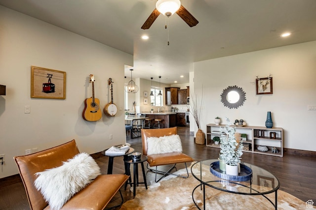 1261 W Black Rock Trl Unit 39D, Kamas, UT 84036 - living area featuring ceiling fan, wood finished floors, and recessed lighting