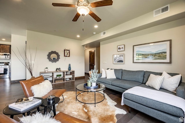 1261 W Black Rock Trl Unit 39D, Kamas, UT 84036 - living room with recessed lighting, wood finished floors, and a ceiling fan