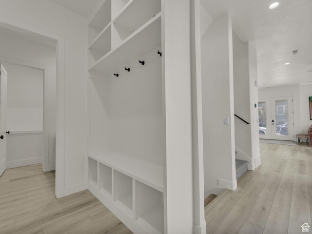 11609 S Dorian Dr W, South Jordan, UT 84009 - mudroom featuring light wood-type flooring, recessed lighting, and french doors