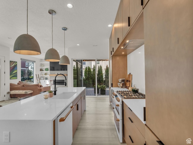 11609 S Dorian Dr W, South Jordan, UT 84009 - kitchen featuring white appliances, modern cabinets, light countertops, recessed lighting, and light wood-type flooring