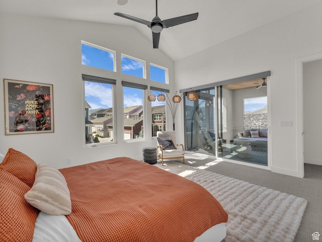 11609 S Dorian Dr W, South Jordan, UT 84009 - bedroom with access to outside, lofted ceiling, carpet, and a ceiling fan