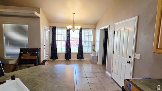 65 E 300 S, Salina, UT 84654 - entryway featuring vaulted ceiling, a chandelier, and light tile patterned floors