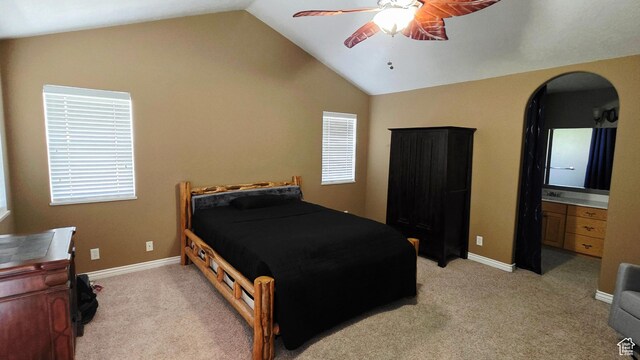 65 E 300 S, Salina, UT 84654 - bedroom featuring lofted ceiling, light carpet, multiple windows, and a ceiling fan