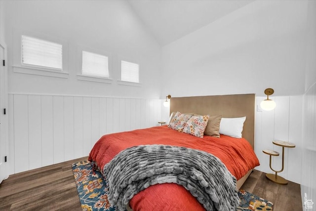 772 E Prairie Way, Washington, UT 84780 - bedroom featuring wood finished floors, lofted ceiling, and a wainscoted wall
