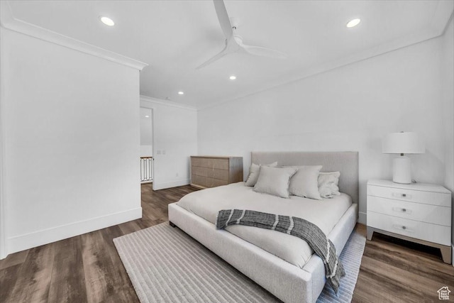 772 E Prairie Way, Washington, UT 84780 - bedroom with crown molding, recessed lighting, wood finished floors, and a ceiling fan