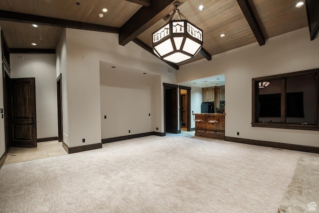 9156 E Forest Rd Unit 24, Heber City, UT 84032 - unfurnished living room featuring light colored carpet, recessed lighting, and wood ceiling