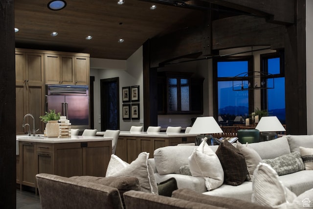 9156 E Forest Rd Unit 24, Heber City, UT 84032 - living room with recessed lighting, a chandelier, and wood ceiling