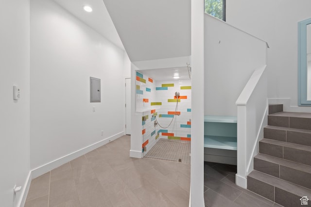 6273 S Oakcrest Cir, Holladay, UT 84121 - stairs featuring electric panel, recessed lighting, and tile patterned flooring