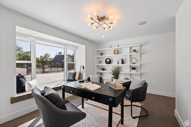 6273 S Oakcrest Cir, Holladay, UT 84121 - office space with a chandelier, wood finished floors, and recessed lighting