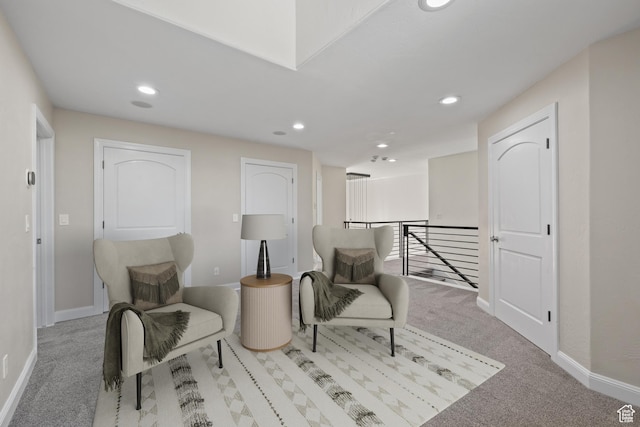 6273 S Oakcrest Cir, Holladay, UT 84121 - sitting room featuring an upstairs landing, carpet floors, and recessed lighting