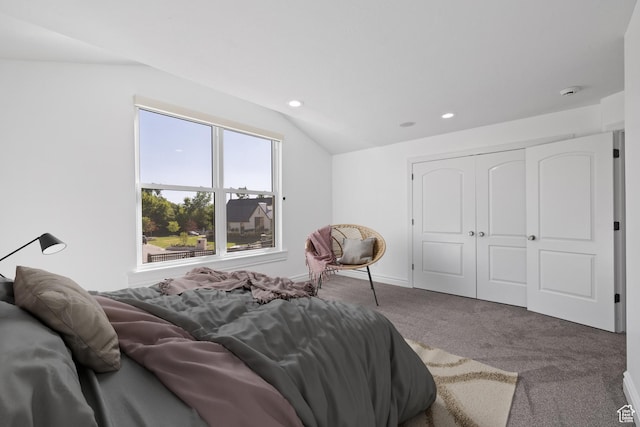 6273 S Oakcrest Cir, Holladay, UT 84121 - carpeted bedroom with lofted ceiling, recessed lighting, and a closet